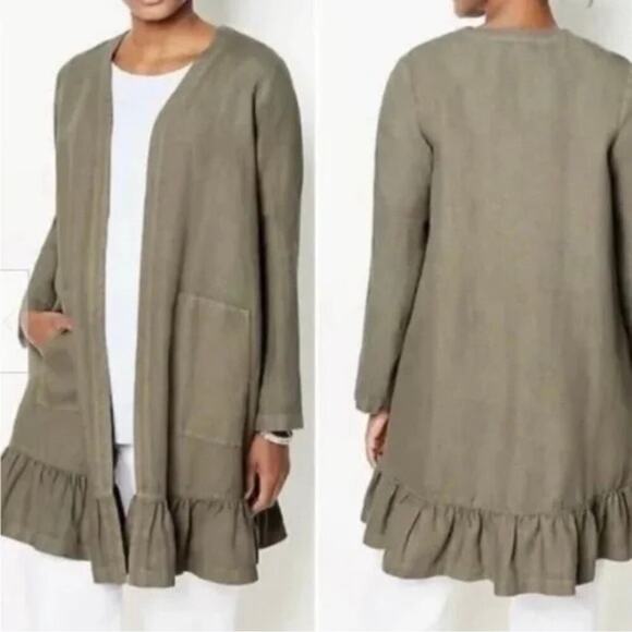 J. Jill Love Linen Open Front Ruffled Linen Duster Cardigan Jacket S Petite - Picture 1 of 11